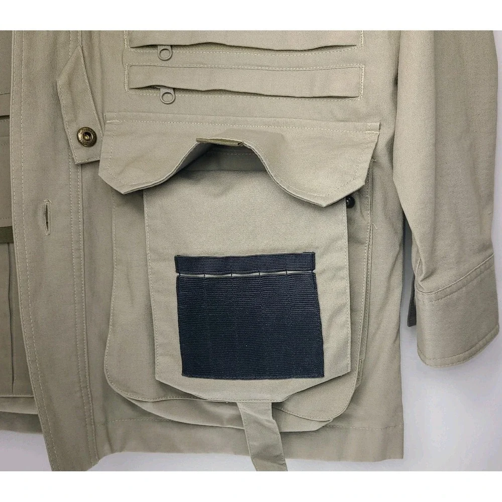 Cabela's Hunting Field Jacket Mens Medium Khaki Cotton Safari Utility Coat - Picture 6 of 9